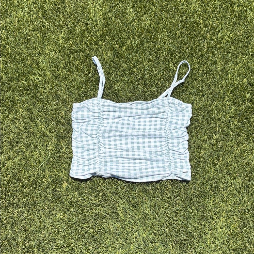Hollister Light Green Gingham Cropped Tank Top